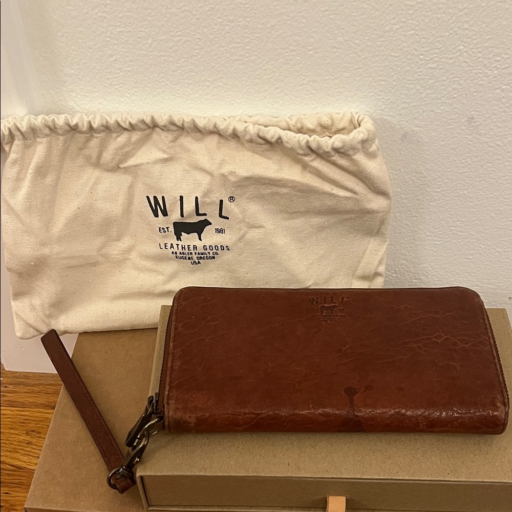 Will Leather Goods Brown Zip Around Clutch - Wristlet Wallet